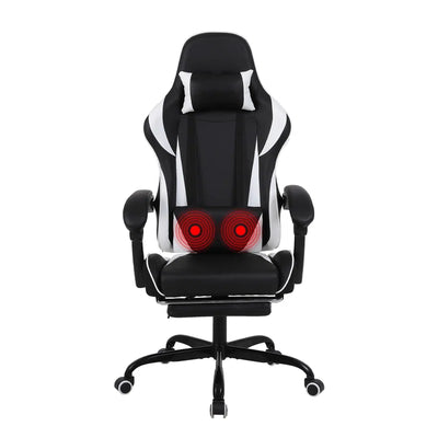 Ergonomic Gaming Chair Faux Leather Reclining Swiveling PC & Racing Massage Video Game Chair with Footrest