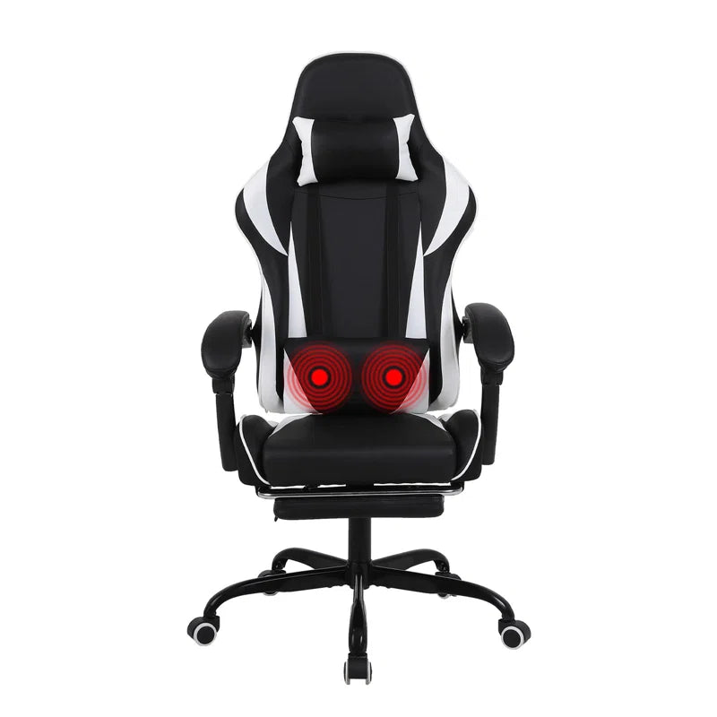 Ergonomic Gaming Chair Faux Leather Reclining Swiveling PC & Racing Massage Video Game Chair with Footrest