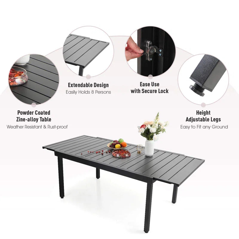 Alyah Extendable Rectangular Steel Outdoor Dining Table