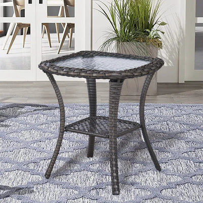 Bonia Wicker Rattan Side Table with Built-In Glass