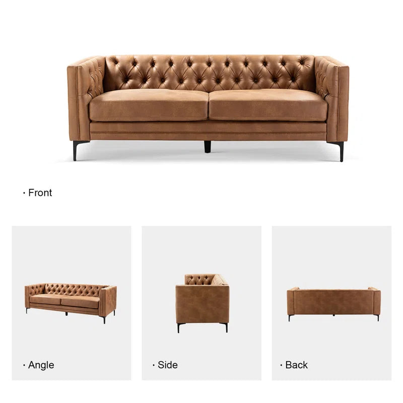 Brinna Contemporary 84" Upholstered Button-Tufted Sofa with Metal Legs