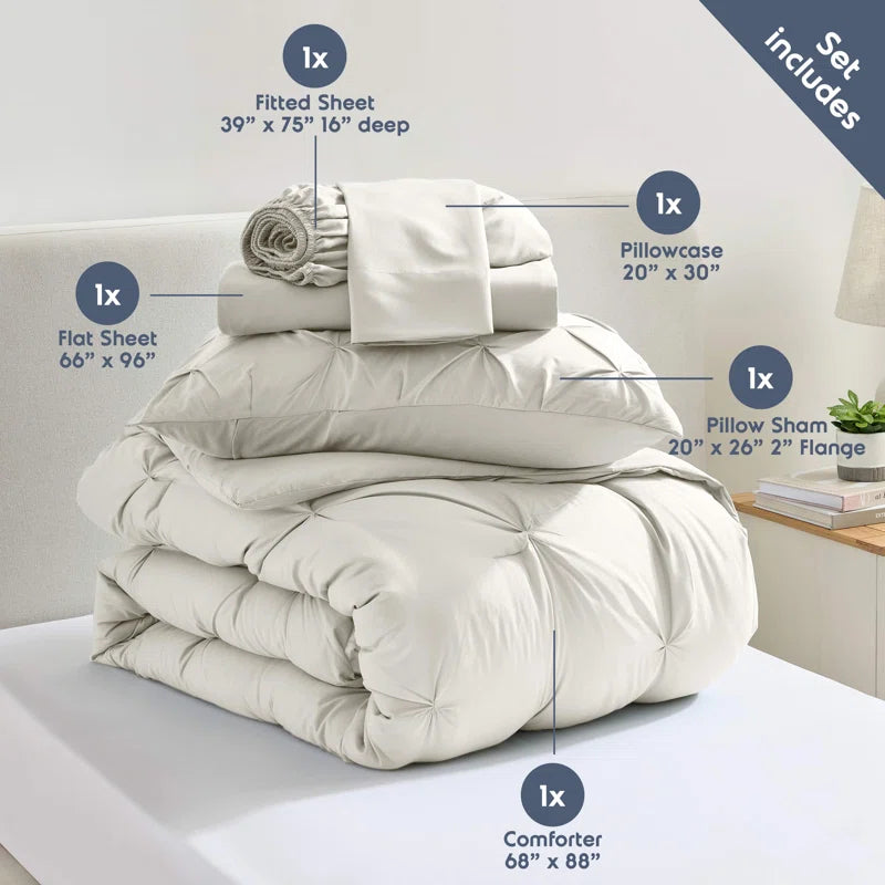 Bed-In-A-Bag Pleated Comforter Set with Bed Sheets