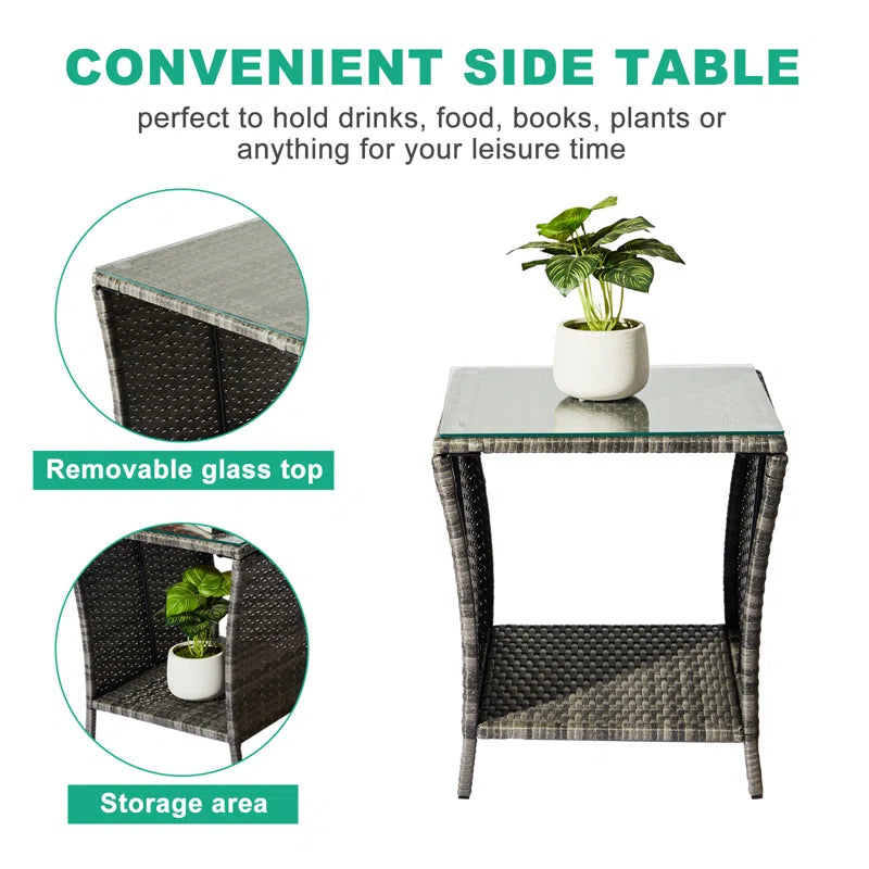 Ariabella Square Glass Outdoor Side Table