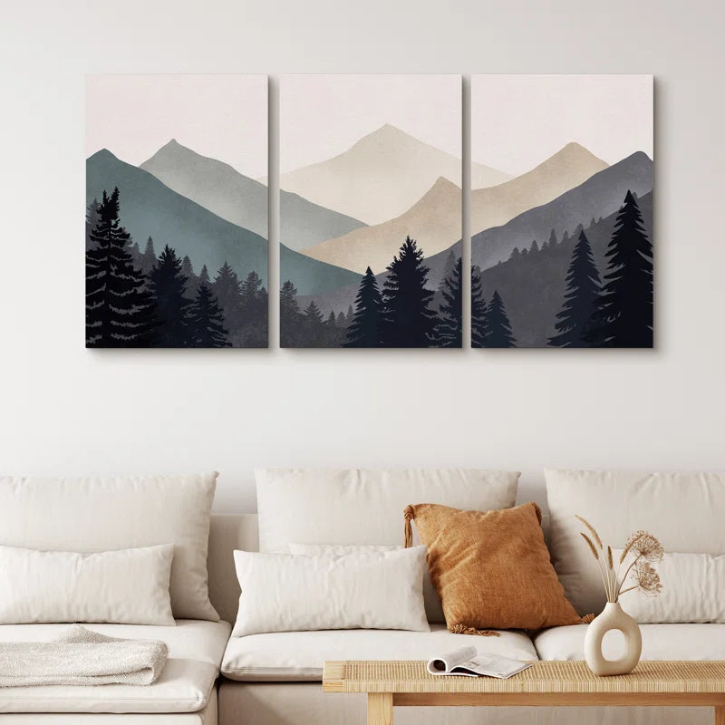 Sun Mountain Landscape Abstract Nature Forest Minimalist Pictures Framed Canvas Print Wall Art