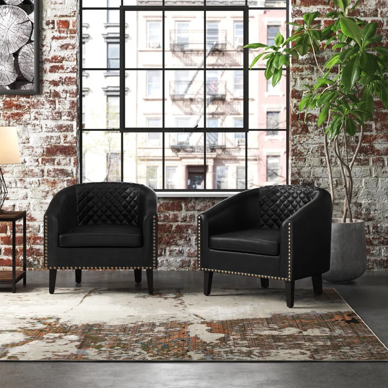 Boney 2- Piece 29" Wide Tufted Faux Leather Barrel Club Chair