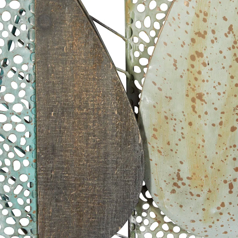 Wood Cutout Leaf Home Wall Decor with Green and Black Metal Wire Accents