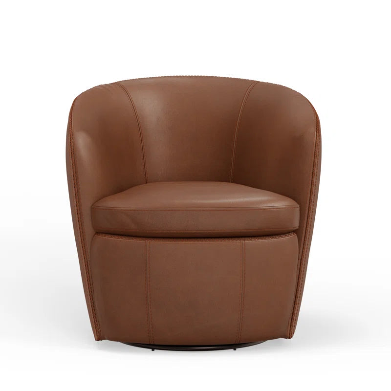 Azurdee Top Grain 100% Genuine Italian Leather Swivel Barrel Chair