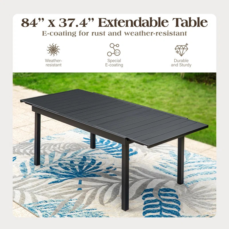 Alyah Extendable Rectangular Steel Outdoor Dining Table