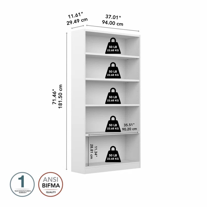 Doyno Tall 5 Shelf Bookcase, Storage and Display Bookshelf for Home Office and Living Room