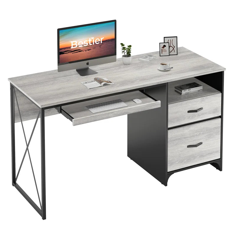 Labelle 55" W Writing Study Computer Table Workstation with Keyboard Tray