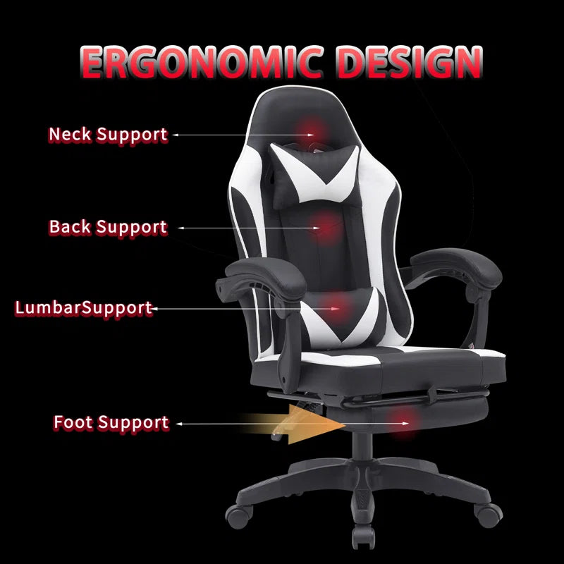 Knoble Adjustable Reclining Ergonomic Faux Leather Swiveling PC & Racing Game Chair with Footrest