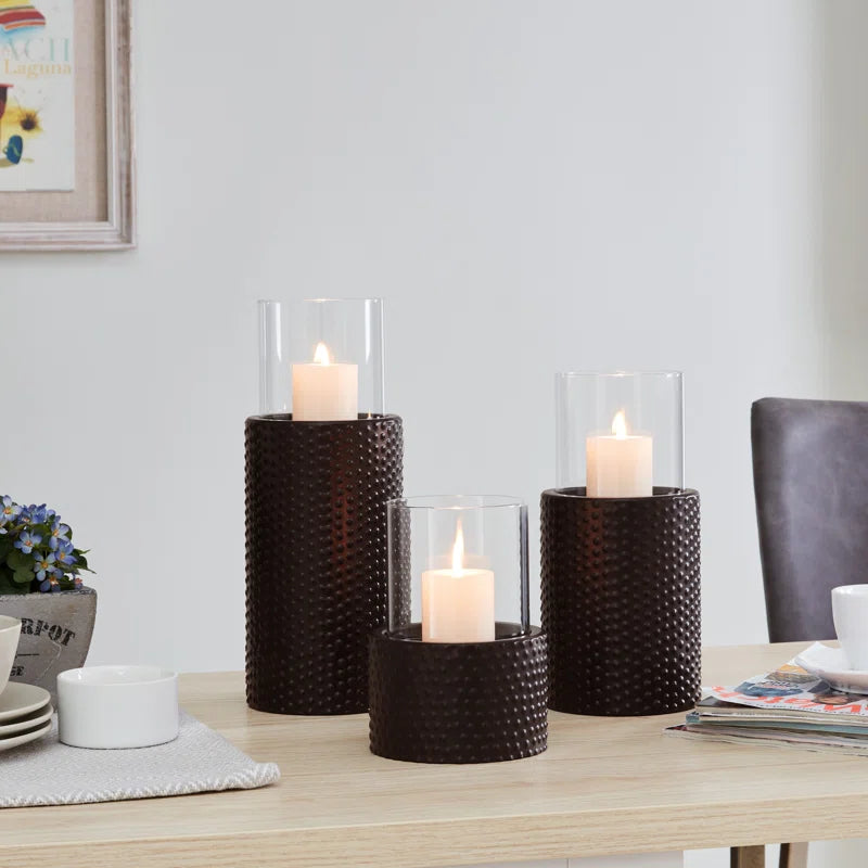 3 Piece Iron Tabletop Hurricane Holder Set