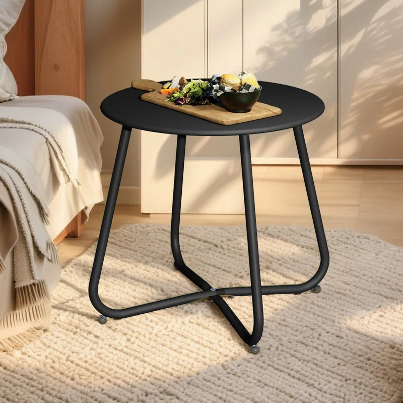 Steel Patio Side Table, Weather Resistant Outdoor round End Table