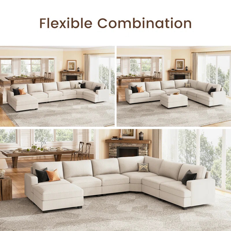 Maureece U Shaped Corduroy Sectional Modular Sofa with Chaise