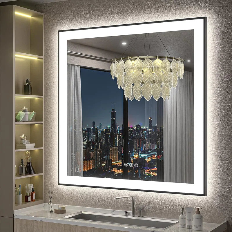 Aevar Super Bright Front & Back LED Lighted Anti-Fog Aluminum Alloy Framed Tempered Glass Bathroom/Vanity Mirror with ETL & 3-Year Warranty