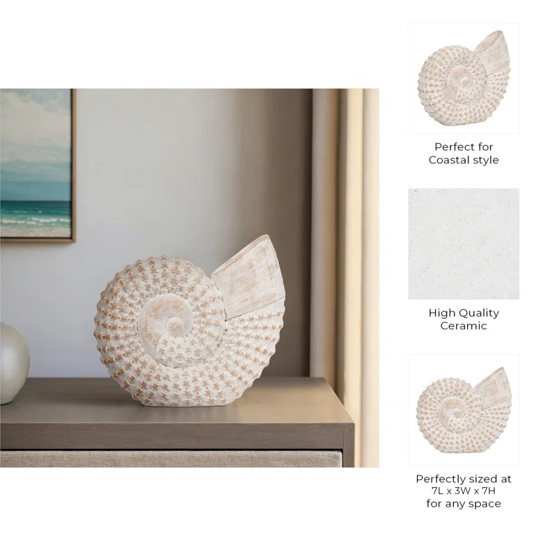 Ceramic Shell Figurine - Elegant Home Decor Accent Piece - 7" X 3" X 7"