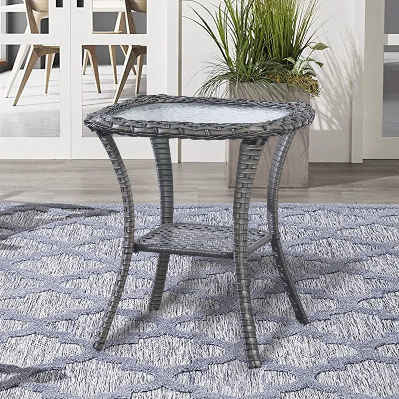 Bonia Wicker Rattan Side Table with Built-In Glass