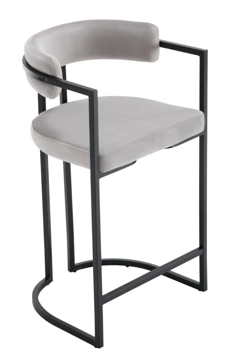 Modern Upholstered Hollow Bar Stool with Armrests and Footrests, Barrel High Stools