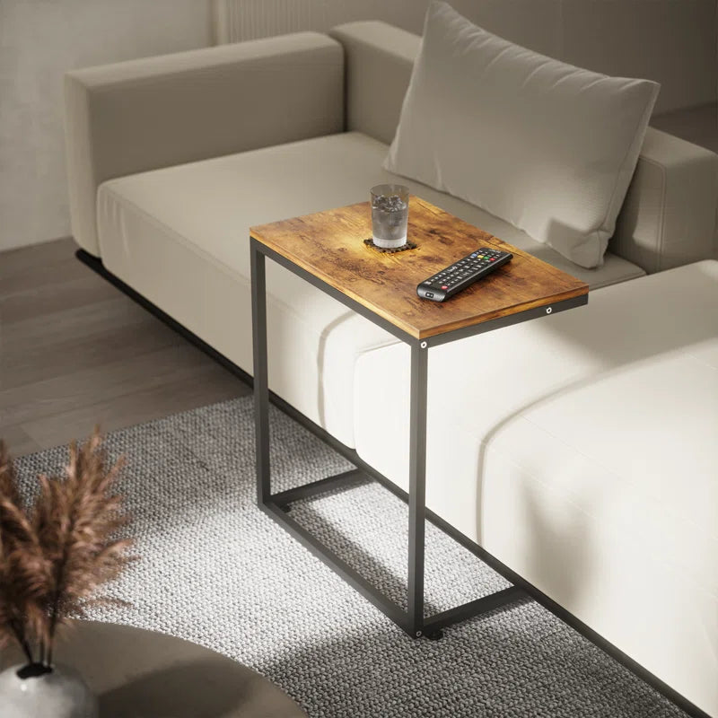 Gilsum Wood C Table End Table with Metal Base for Sofa, Bed Side