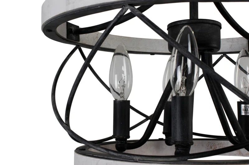 Reback 5 - Light Drum Solid Wood Chandelier with Metal Accents