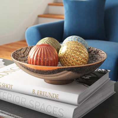 Persephone Cole and Grey Ceramic Spotted Multi Colored Decorative Orbs