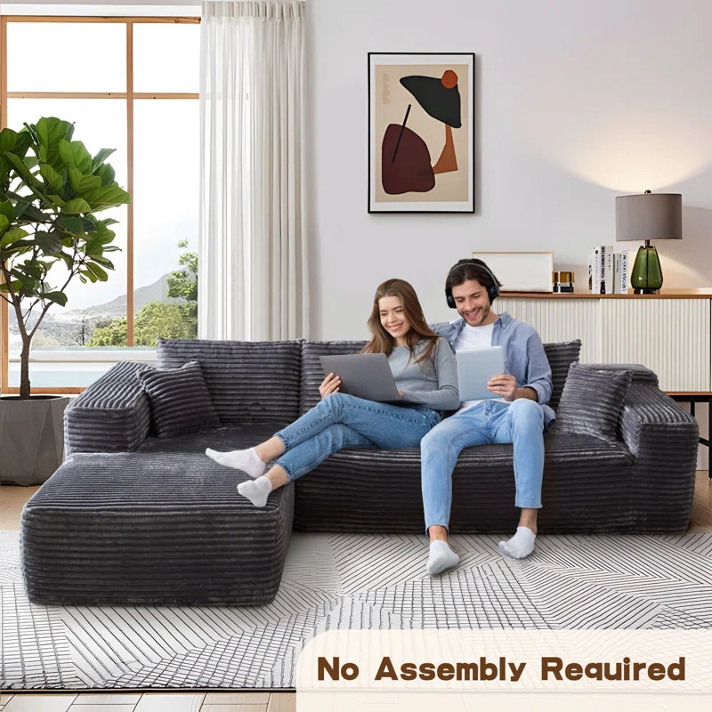 Modern Upholstered Shuster with Pillows - Spacious U - Shaped No Assembly Required for Living Room Comfort Free Combination
