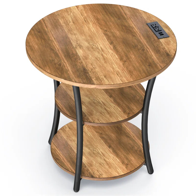 Jalane Tall End Table with 2 USB Ports, 2 Power Outlets, and 3-Tier Storage Shelves