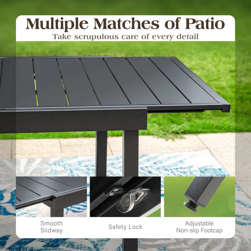 Alyah Extendable Rectangular Steel Outdoor Dining Table