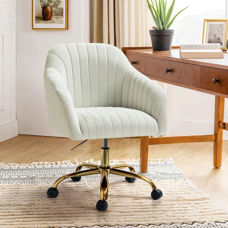 Adan Modern Velvet Task Chair with Wood Frame and Back