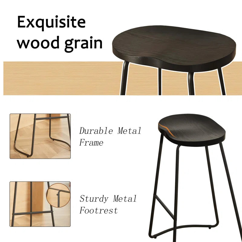 Alazia Solid Wood Backless 26/30" Saddle Seat with Footrest Bar Height Stool Set