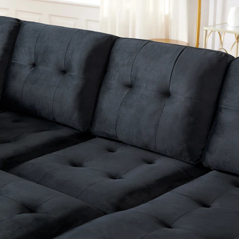 U-Shaped Sleeper Sectional Tufted Sofa Bed with Storage Chaise