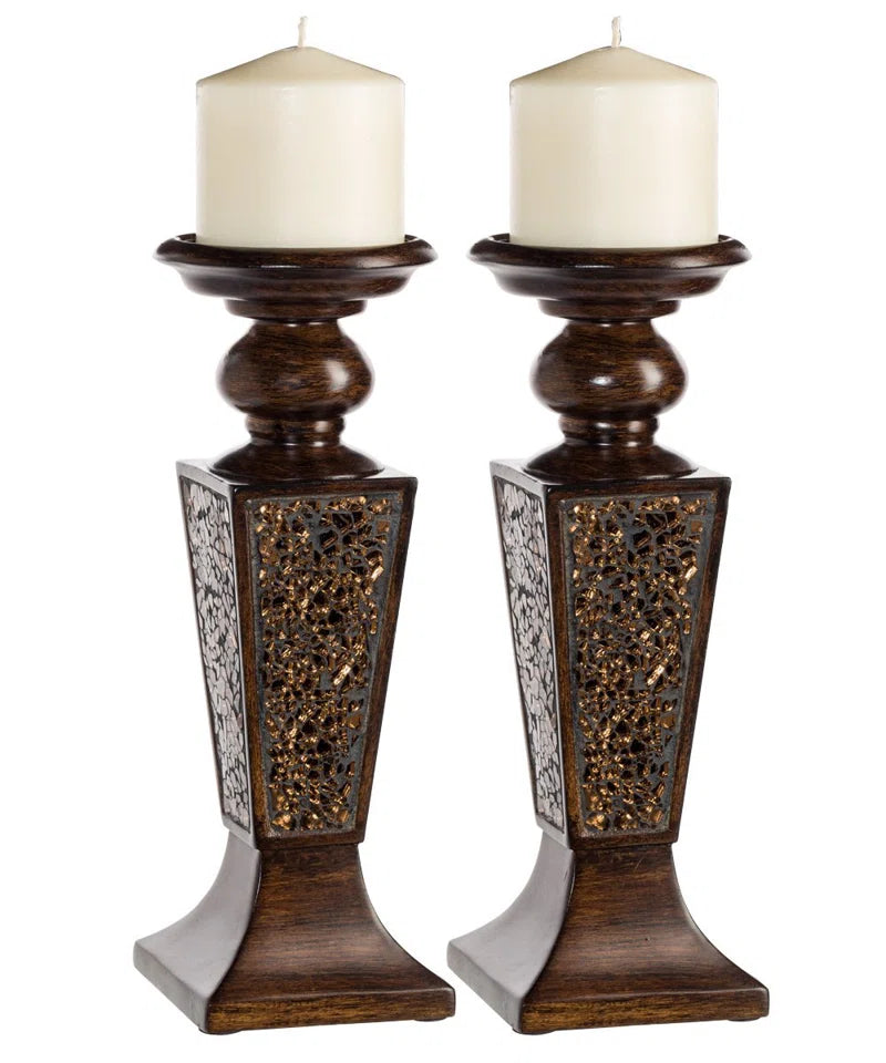 Decorative Polyresin Crackled Mosaic Candlestick