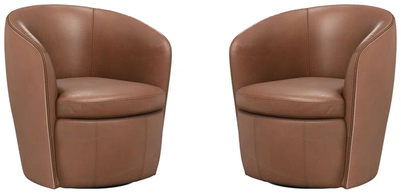 Azurdee Top Grain 100% Genuine Italian Leather Swivel Barrel Chair