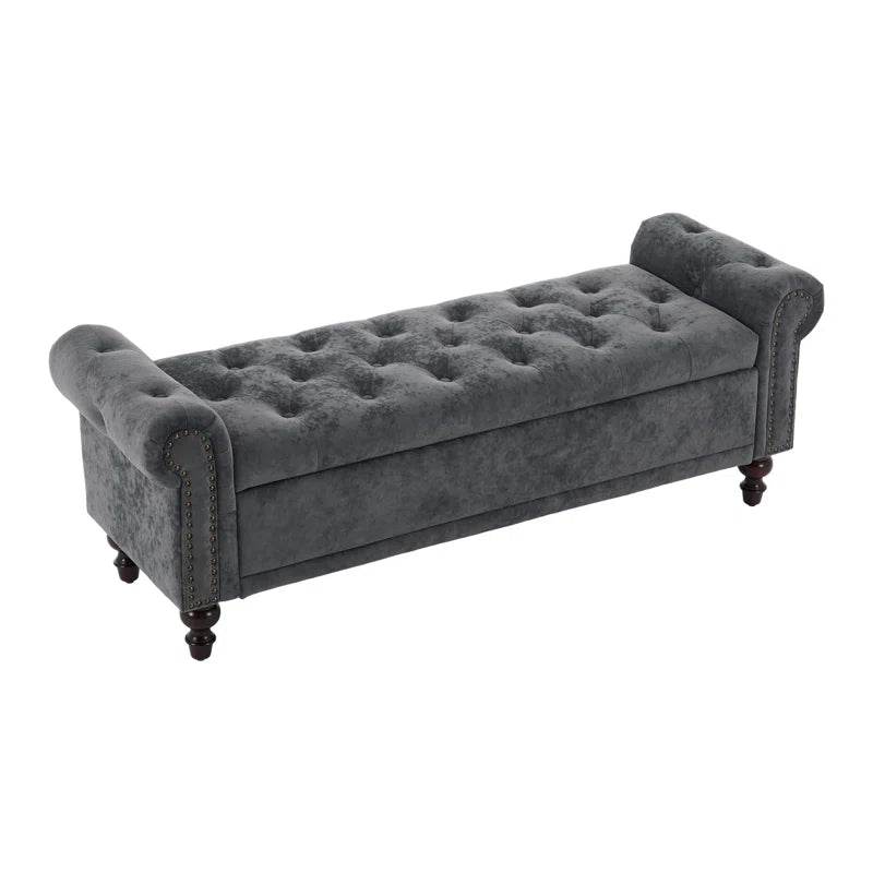 Velvet/Linen Upholstered Storage Bench with Segmented Storage Compartments