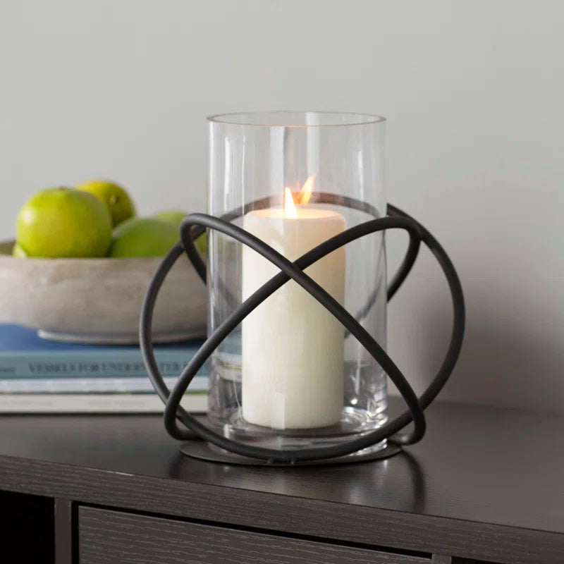 Tabletop Metal and Glass Hurricane Candle Holder