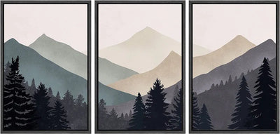 Sun Mountain Landscape Abstract Nature Forest Minimalist Pictures Framed Canvas Print Wall Art