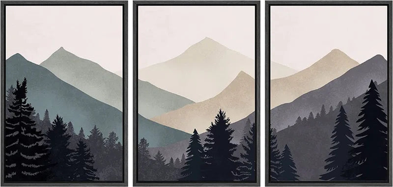 Sun Mountain Landscape Abstract Nature Forest Minimalist Pictures Framed Canvas Print Wall Art