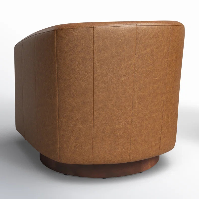 Bennett Genuine Leather Swivel Barrel Chair