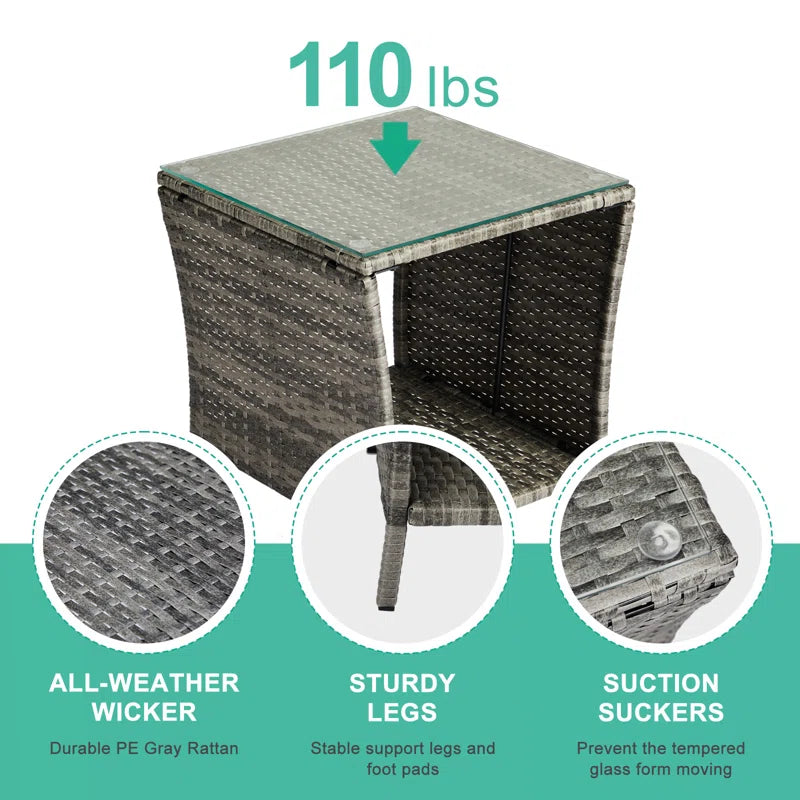 Ariabella Square Glass Outdoor Side Table