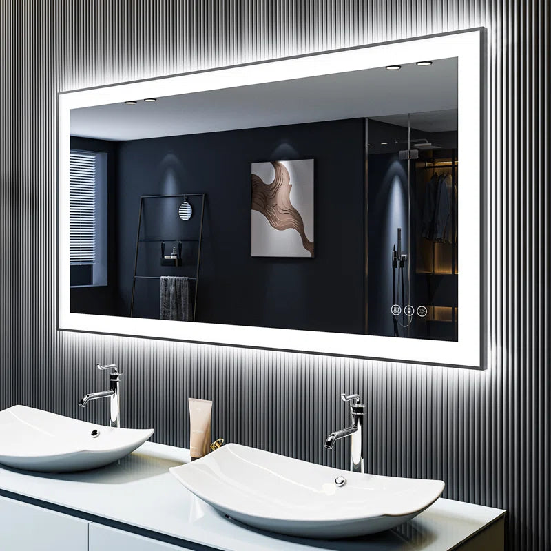 Aevar Super Bright Front & Back LED Lighted Anti-Fog Aluminum Alloy Framed Tempered Glass Bathroom/Vanity Mirror with ETL & 3-Year Warranty