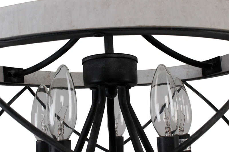Reback 5 - Light Drum Solid Wood Chandelier with Metal Accents