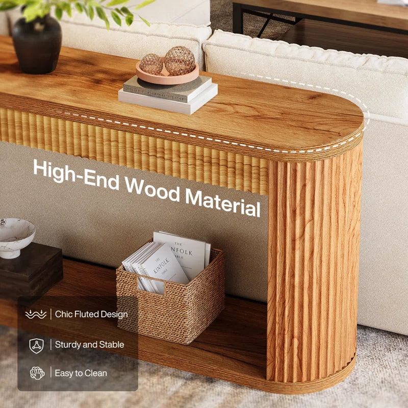 63" Oval Console Table for Entryway, Narrow Wood Entry Desk behind Couch for Entrance, Hallway, Foyer