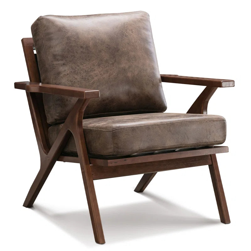 Huybert 29.7" Wide Solid Wood Frame Upholstered Mid Century Modern Retro Accent Chair