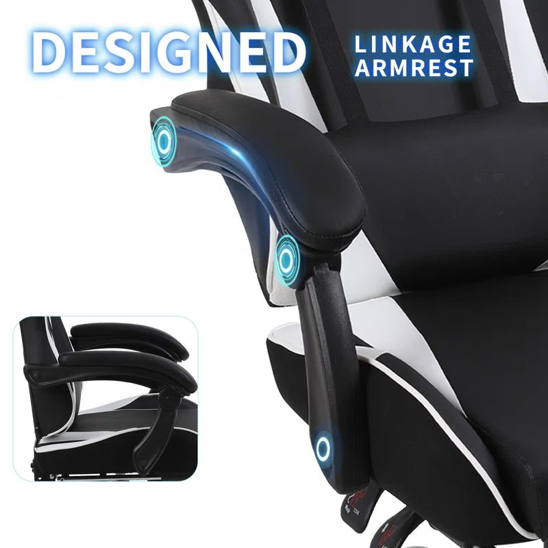 Ergonomic Gaming Chair Faux Leather Reclining Swiveling PC & Racing Massage Video Game Chair with Footrest
