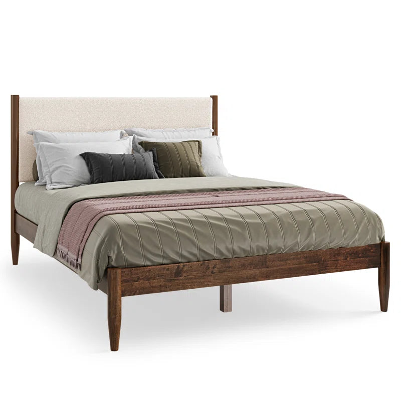 Beiler Solid Wood Upholstered Headboard Boucle Bed Frame
