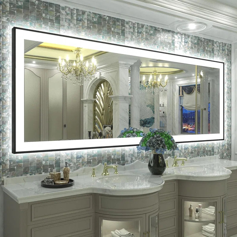 Aevar Super Bright Front & Back LED Lighted Anti-Fog Aluminum Alloy Framed Tempered Glass Bathroom/Vanity Mirror with ETL & 3-Year Warranty