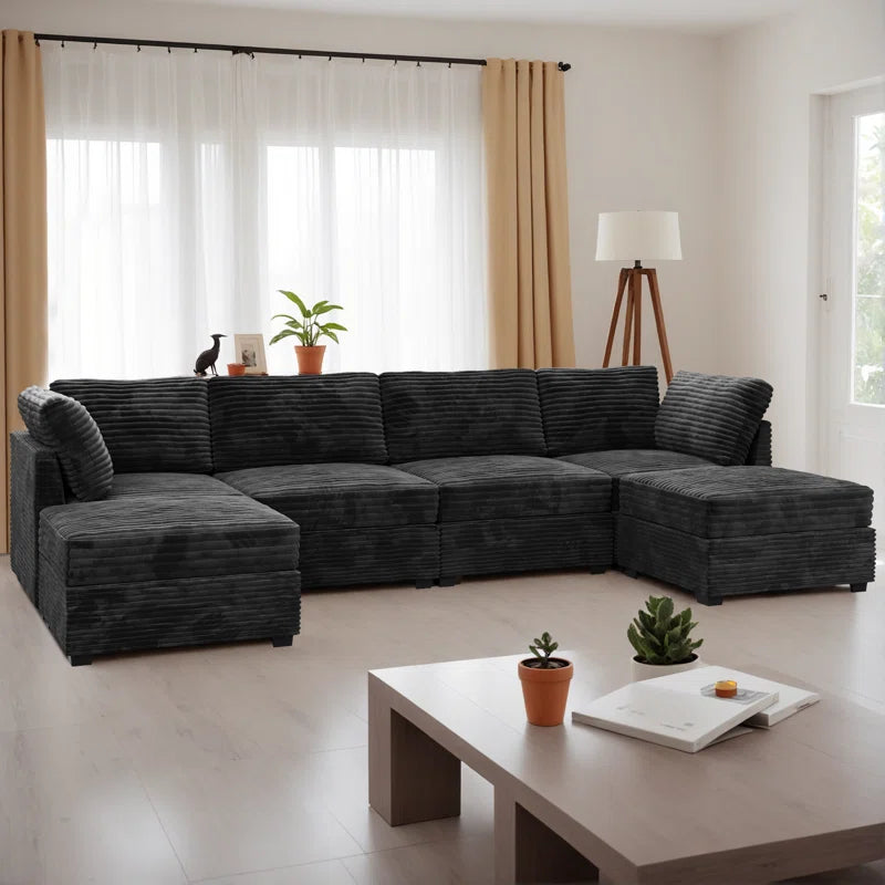 Corduroy Section Sofa Combination, 4 Seats, with Ottoman, Can Be Combined at Will
