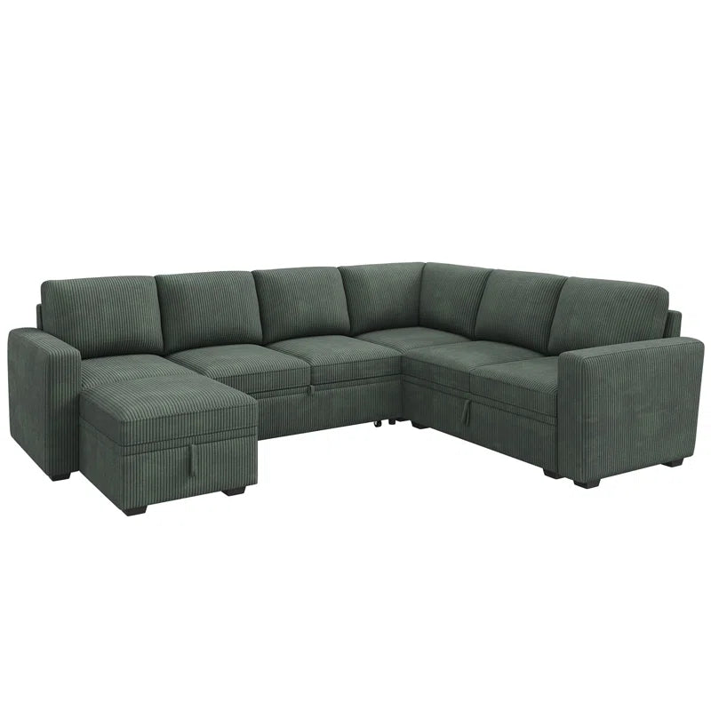 Corduroy Sleeper Sectional U Shaped Modular Sofa Bed with Storage Space
