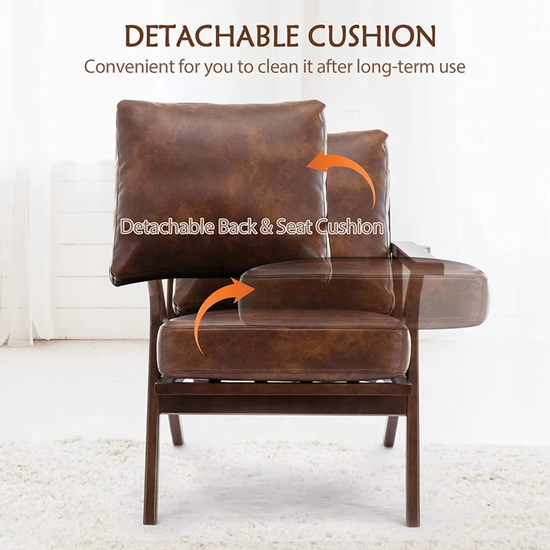 Huybert 29.7" Wide Solid Wood Frame Upholstered Mid Century Modern Retro Accent Chair