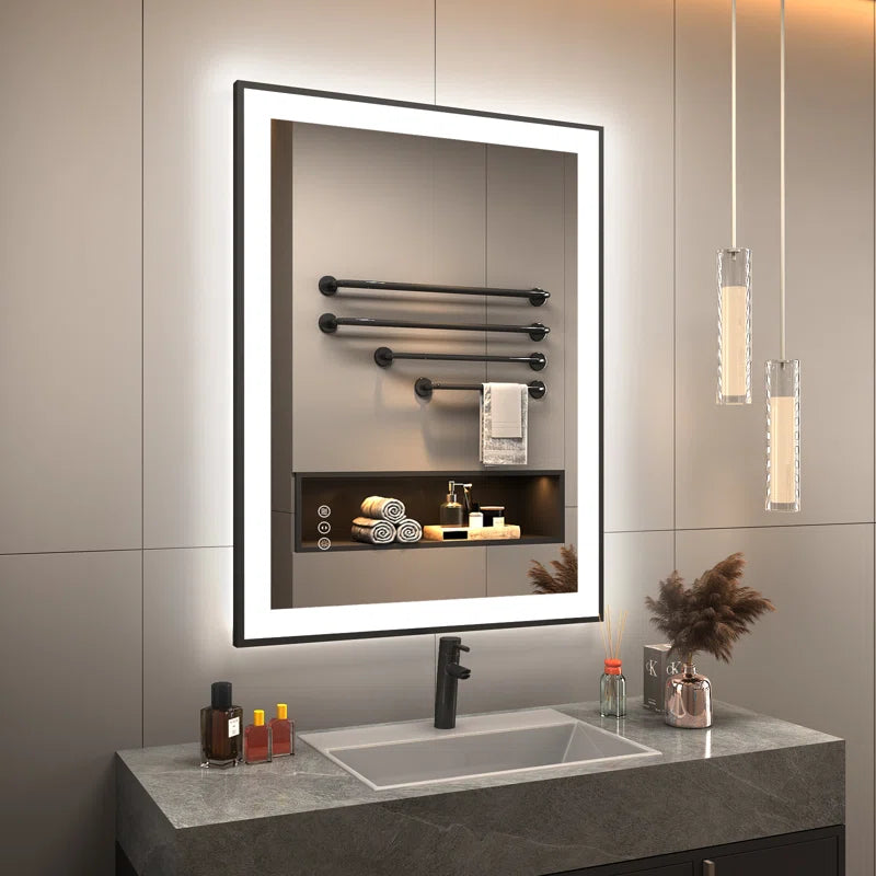 Aevar Super Bright Front & Back LED Lighted Anti-Fog Aluminum Alloy Framed Tempered Glass Bathroom/Vanity Mirror with ETL & 3-Year Warranty